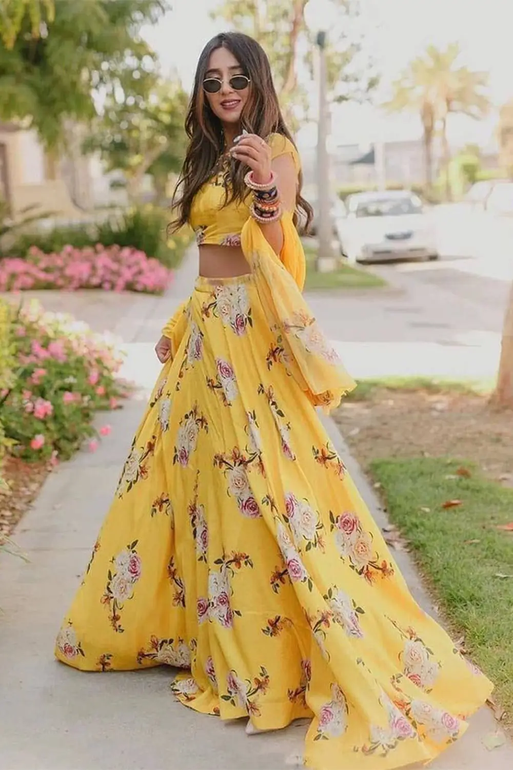 Haldi Lehnga with Floral Printed Design