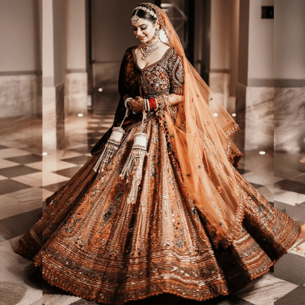 Maroon and Golden Bridal Lehnga
