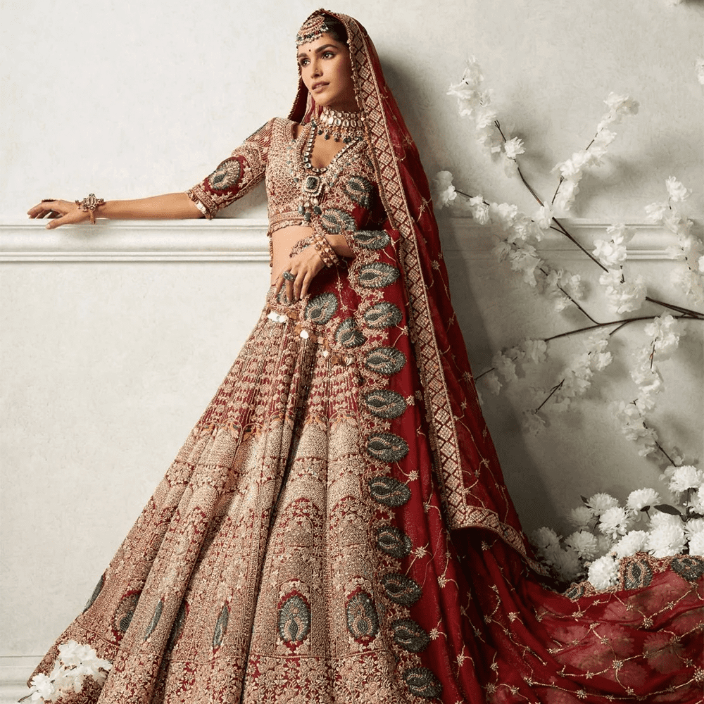 Maroon Bridal Lehnga With Detailed Embroidery Work