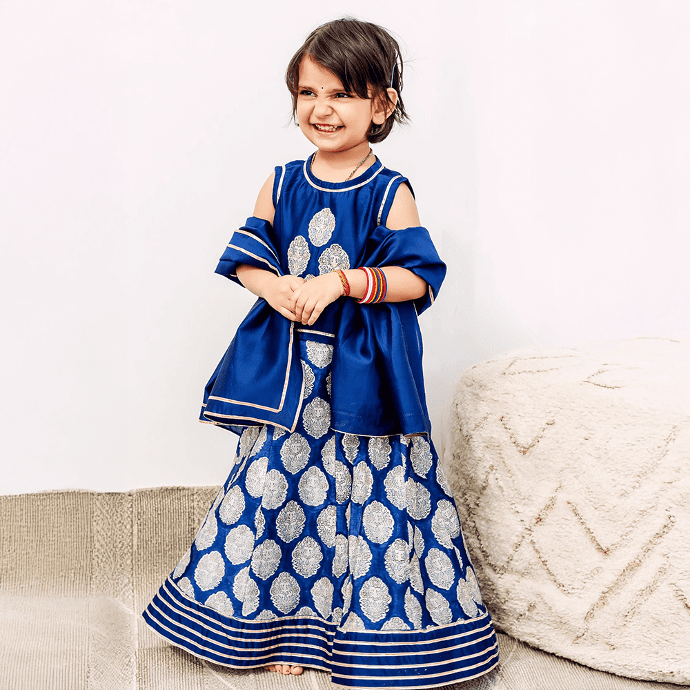 Elegant Blue Embroidered Lehenga for Girls