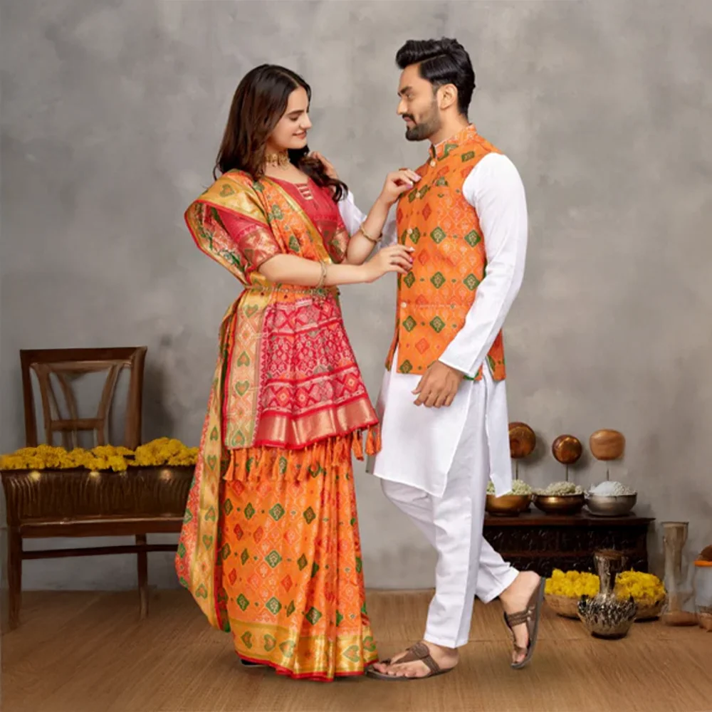 Beautiful Chundari Print Couple Outfit Set